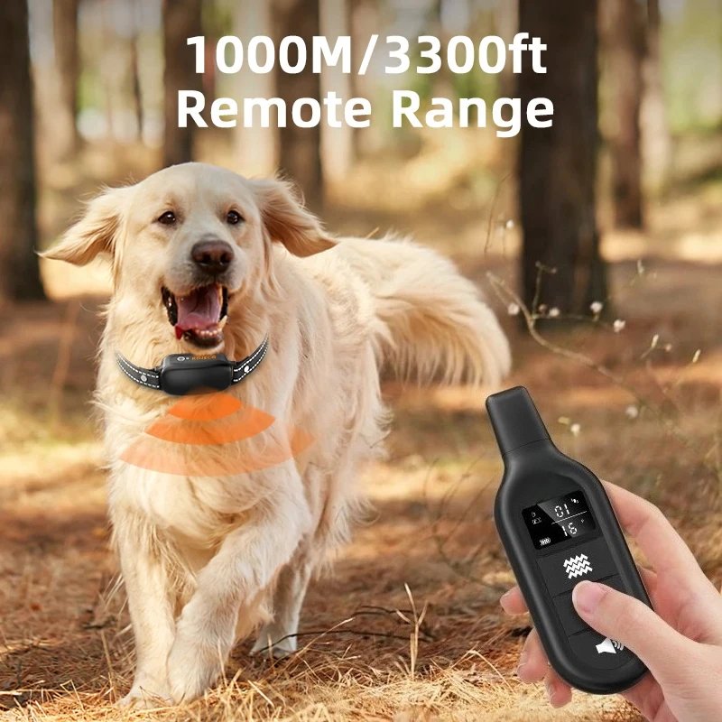 Electric Dog Training Collar 1000m Remote Control IPX7 Waterproof Vibrator Shock Function for Bark Stop Suitable for Dogs
