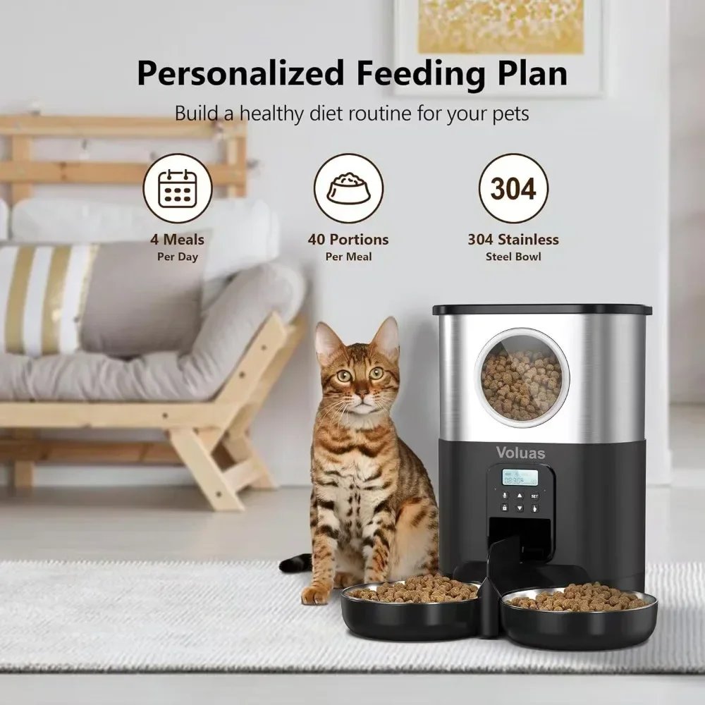 Automatic Pet Feeder For Cats Smart Pet Fresh Food Dispenser With Stainless Steel Bowl Auto Cat Kibble Dispenser For Dogs