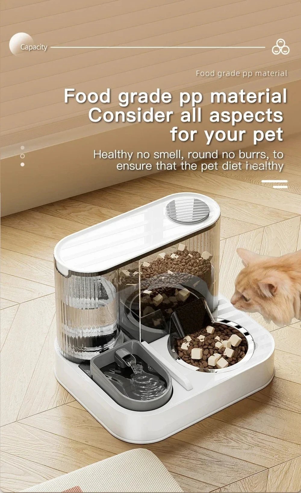 Automatic Pet Feeder 1.5L Water 2.2L Food Gravity Cat Food Feeding USB Dual Filter Water Dispenser Water Shortage Auto Power Off