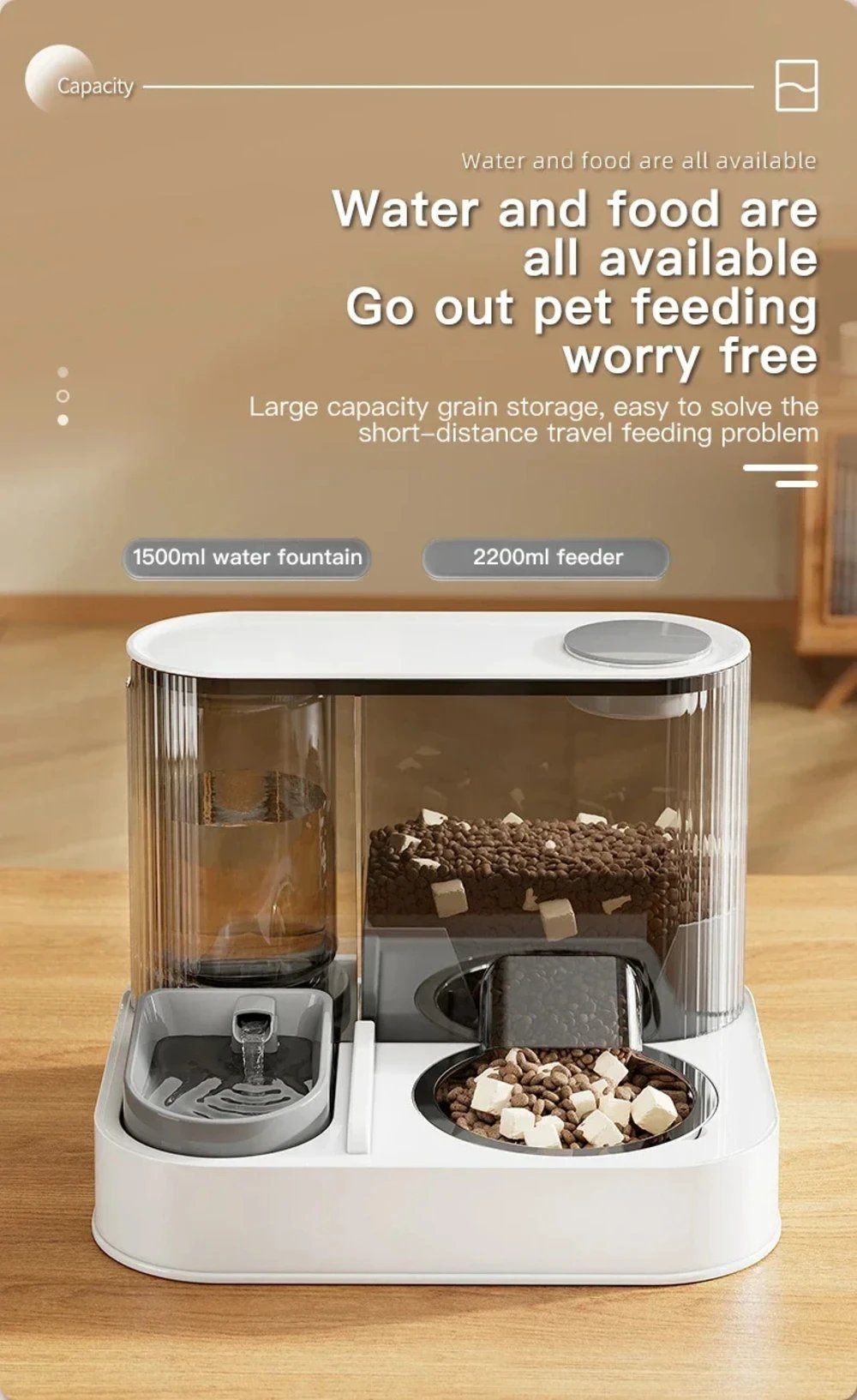 Automatic Pet Feeder 1.5L Water 2.2L Food Gravity Cat Food Feeding USB Dual Filter Water Dispenser Water Shortage Auto Power Off