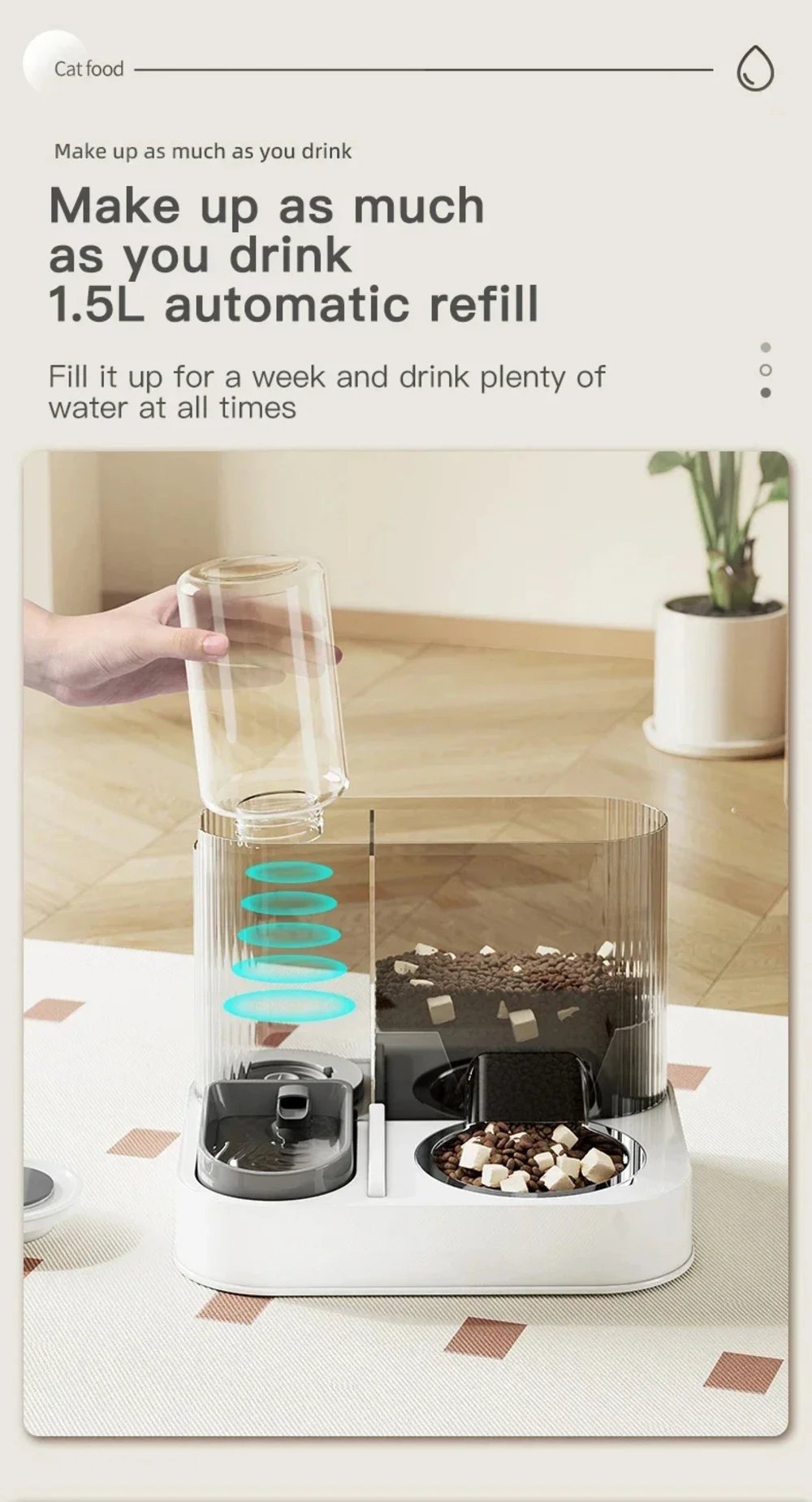 Automatic Pet Feeder 1.5L Water 2.2L Food Gravity Cat Food Feeding USB Dual Filter Water Dispenser Water Shortage Auto Power Off