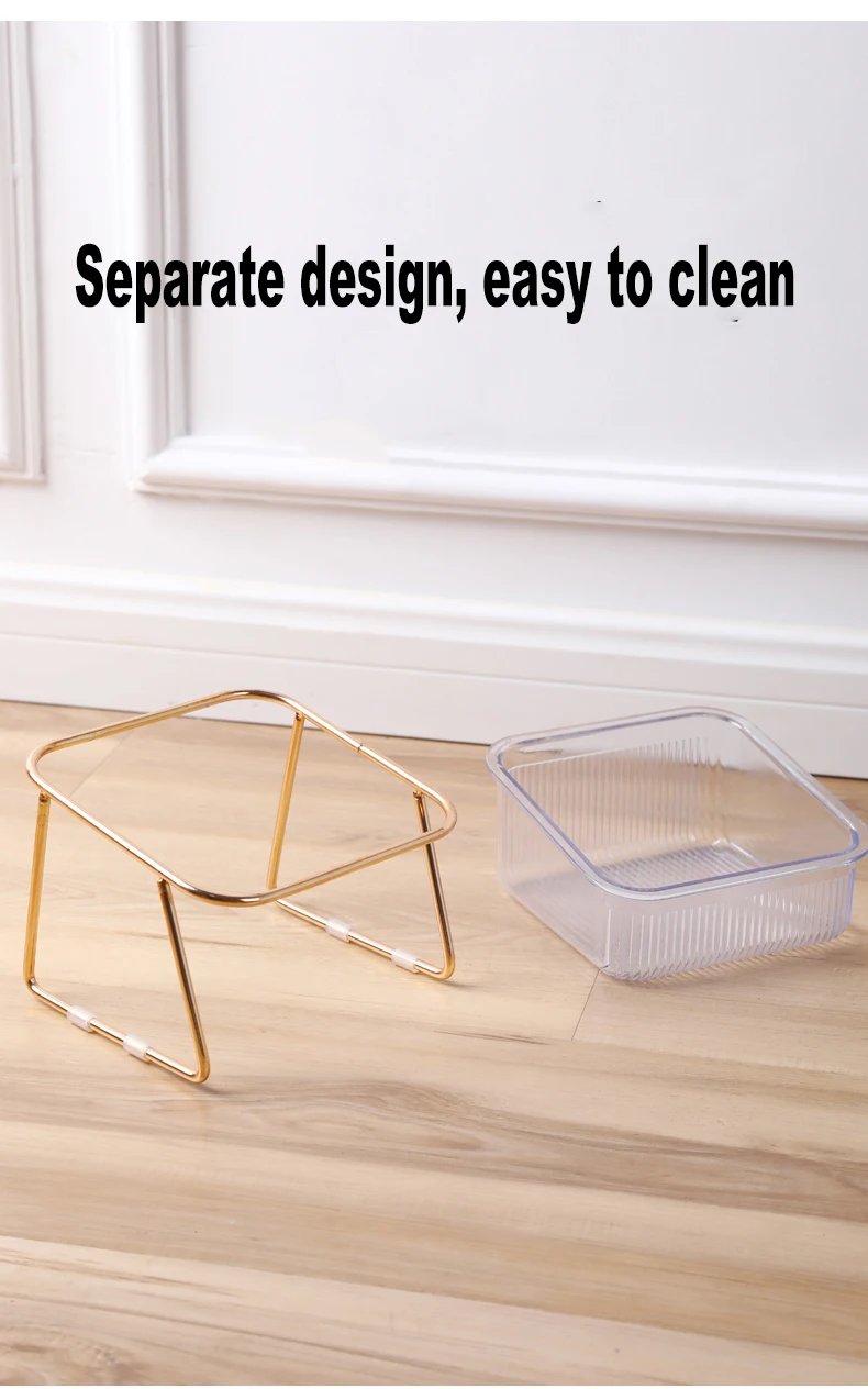Pet Double Bowl Transparent High Foot Cat Bowl Drink water Cat Food With Golden Stand Raised Water Feeder Dog Bowl Supplies