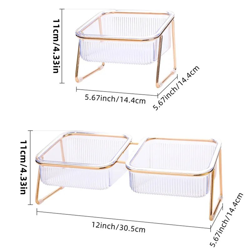 Pet Double Bowl Transparent High Foot Cat Bowl Drink water Cat Food With Golden Stand Raised Water Feeder Dog Bowl Supplies Pet Double Bowl Transparent High Foot Cat Bowl Drink water Cat Food With Golden Stand Raised Water Feeder Dog Bowl Supplies