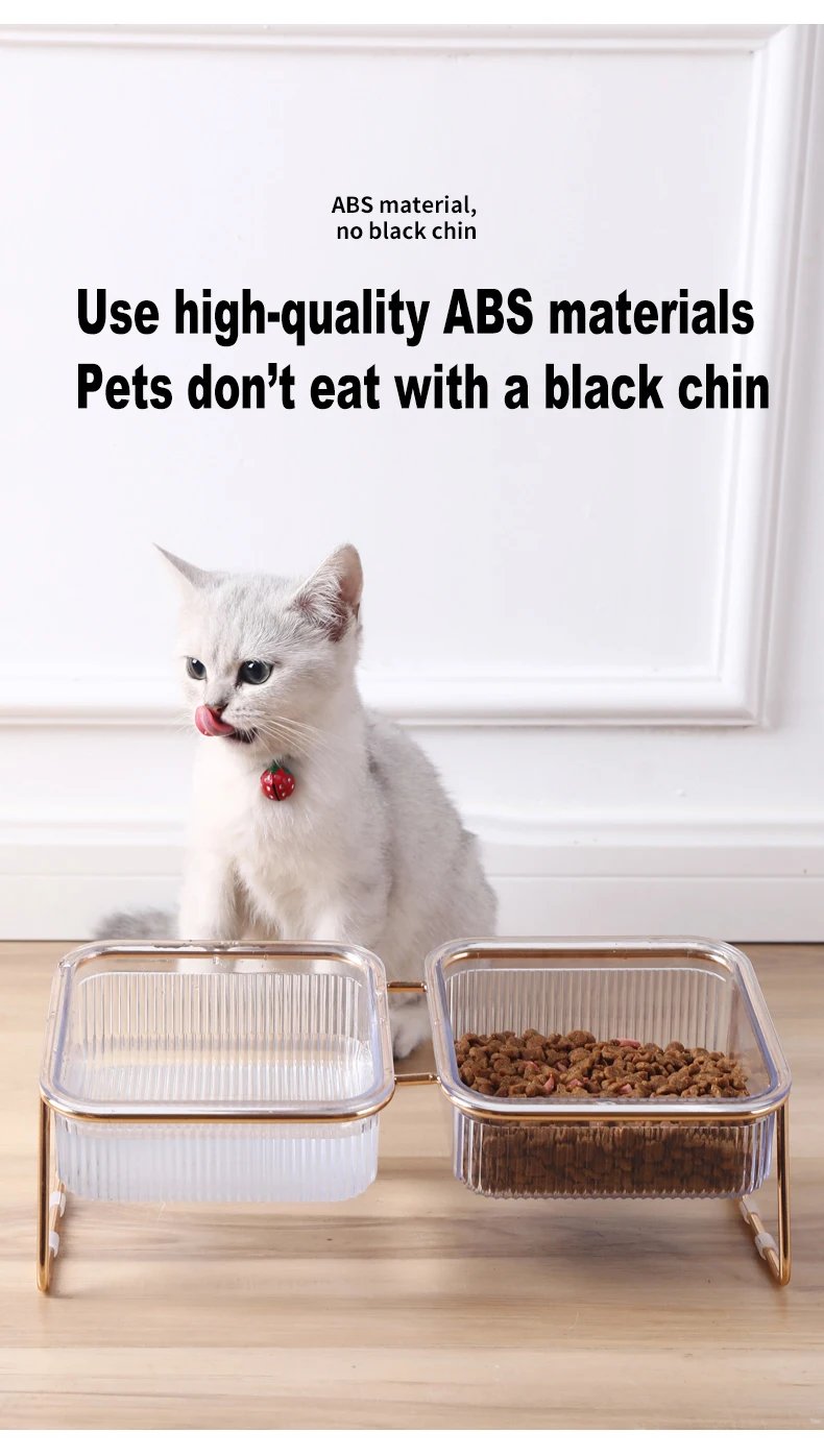 Pet Double Bowl Transparent High Foot Cat Bowl Drink water Cat Food With Golden Stand Raised Water Feeder Dog Bowl Supplies