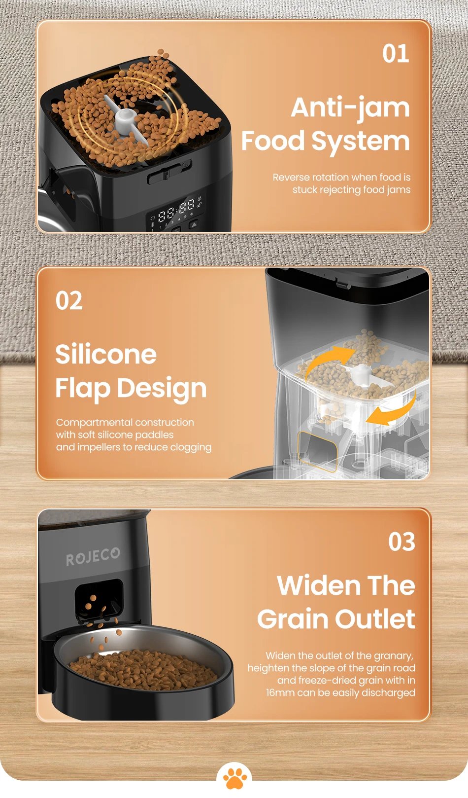 ROJECO Automatic Cat Feeder Pet Smart Cat Food Kibble Dispenser Button Version Smart Control Auto Feeder For Cat Dog Accessories