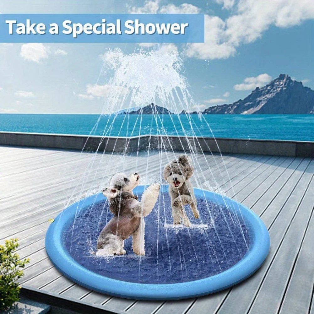 Heavy-Duty Outdoor Pet Bathing Basin with Spray Function - Non-Slip Dog Water Play Mat for Summer Fun and Pet Bathing