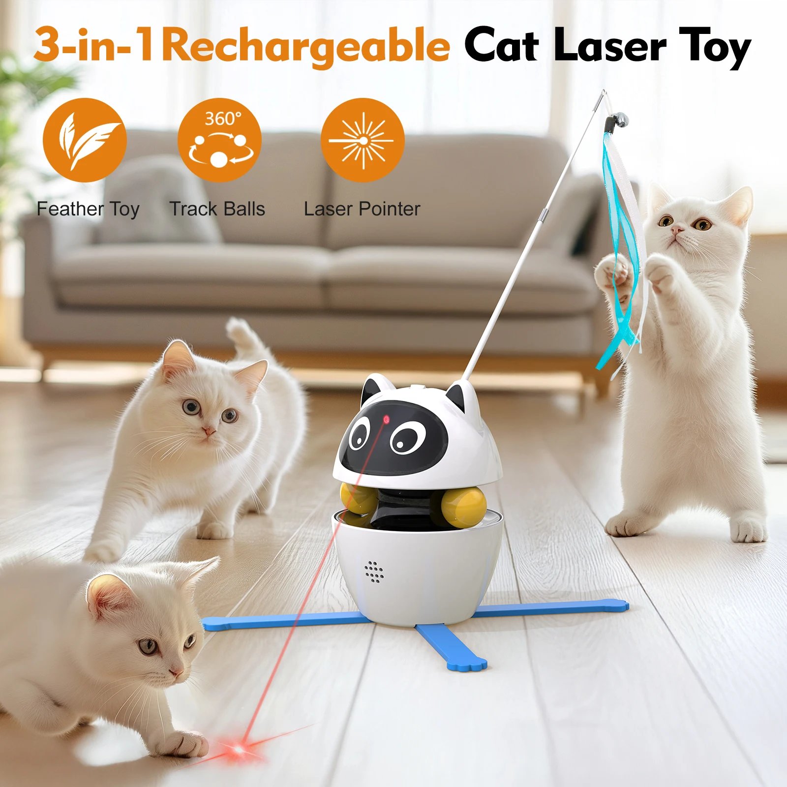 4-in-1 Rechargeable Cat Laser Toy Indoor Electric Interactive Multifunctional Toys Adjustable Laser and 2 Auto Ring Balls 4-in-1 Rechargeable Cat Laser Toy Indoor Electric Interactive Multifunctional Toys Adjustable Laser and 2 Auto Ring Balls