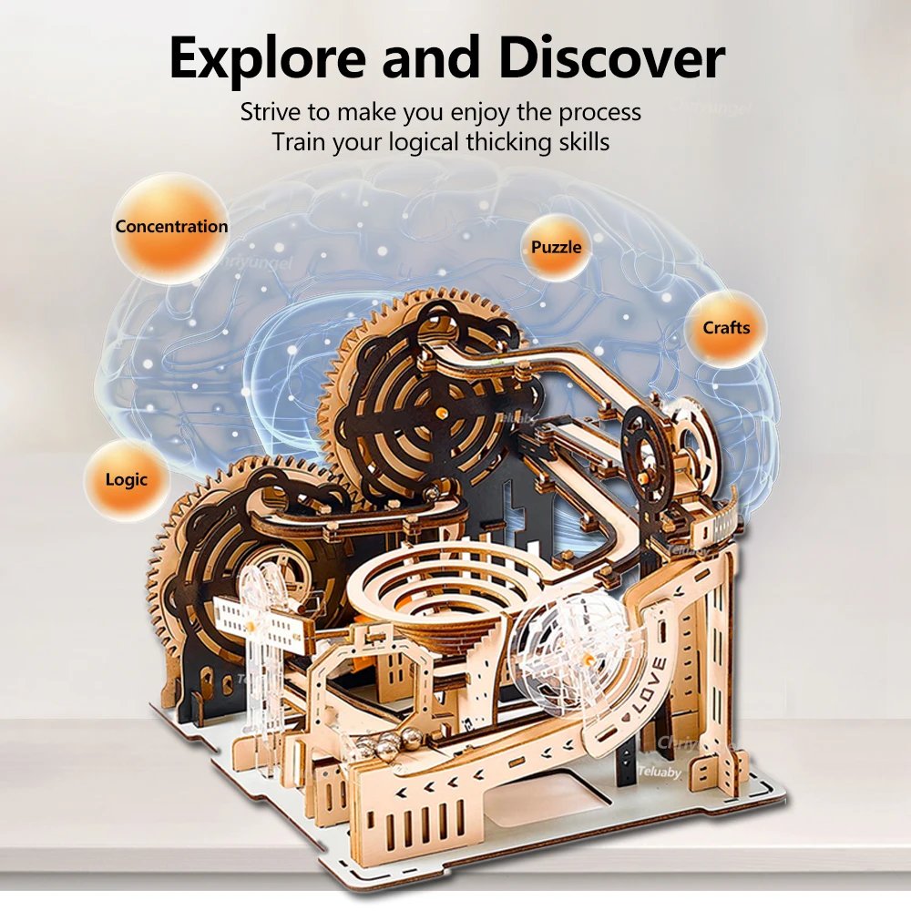 3D Wooden Puzzle Marble Run Set DIY Assembly Building Model Kit STEAM Engine Educational Toys for Adult Kids Birthday Gifts