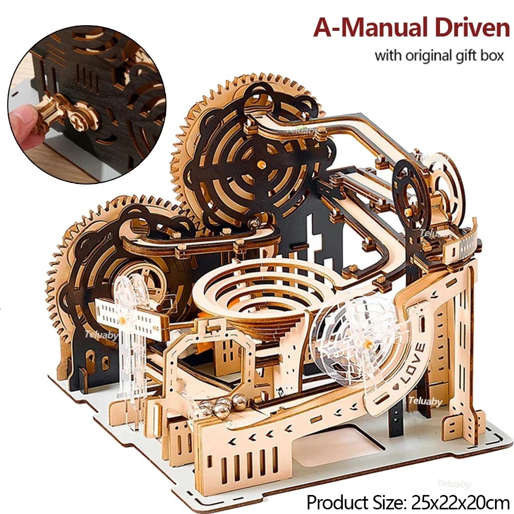 3D Wooden Puzzle Marble Run Set DIY Assembly Building Model Kit STEAM Engine Educational Toys for Adult Kids Birthday Gifts