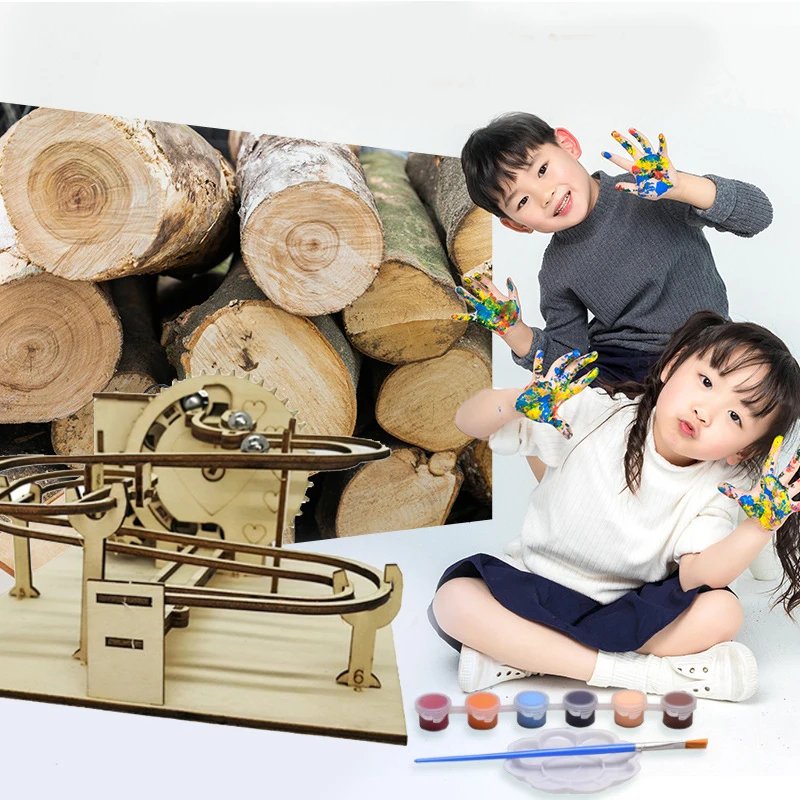 3D Wooden Puzzle Marble Run Set DIY Assembly Building Model Kit STEAM Engine Educational Toys for Adult Kids Birthday Gifts