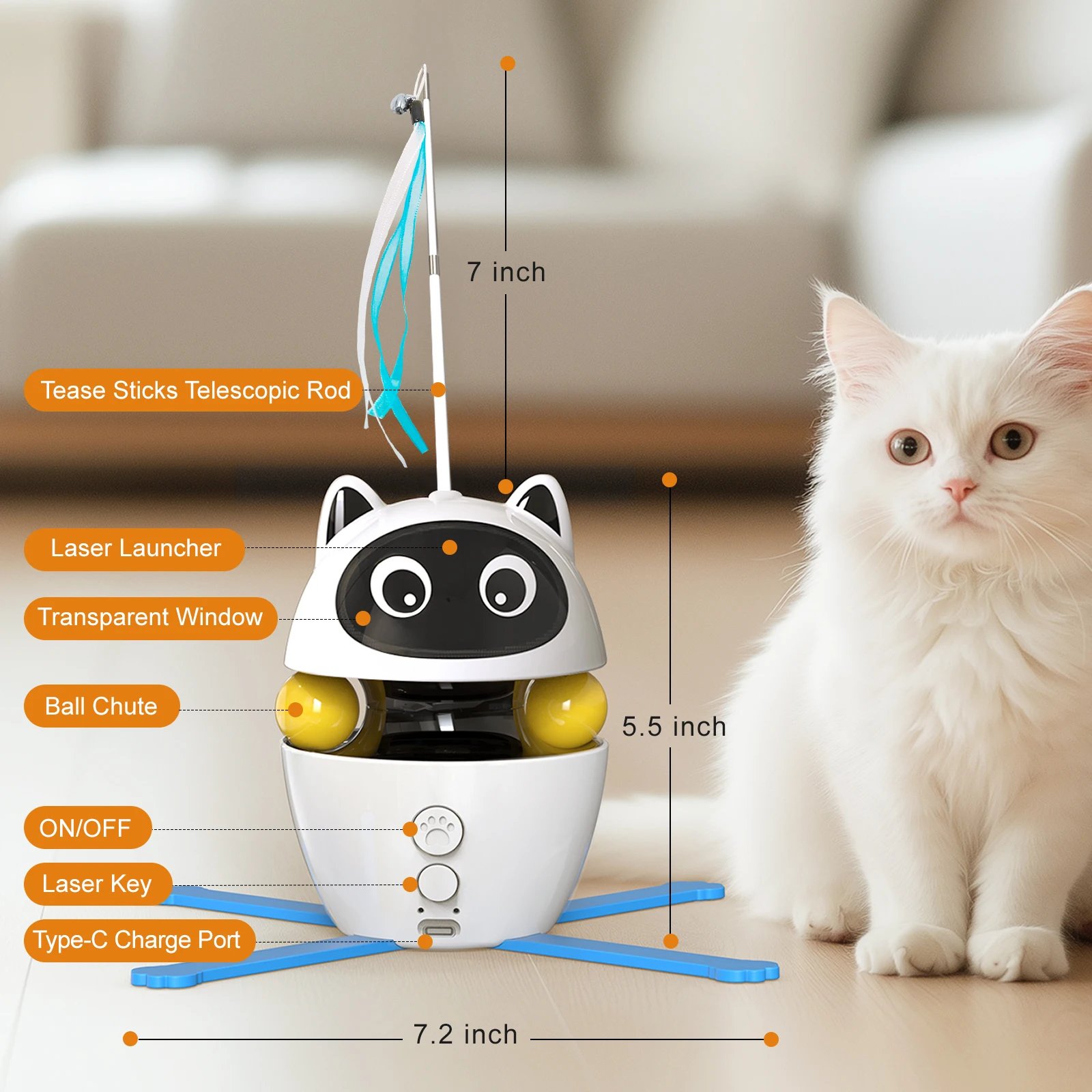 4-in-1 Rechargeable Cat Laser Toy Indoor Electric Interactive Multifunctional Toys Adjustable Laser and 2 Auto Ring Balls 4-in-1 Rechargeable Cat Laser Toy Indoor Electric Interactive Multifunctional Toys Adjustable Laser and 2 Auto Ring Balls