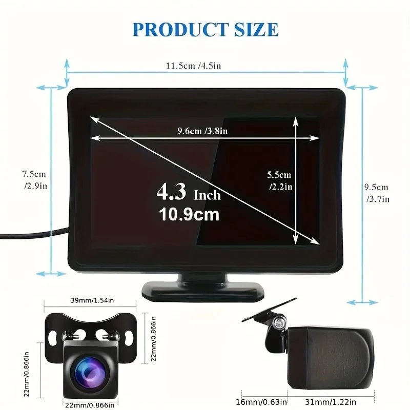 4.3inch Monitor Rear View 4Pin Backup Camera For Cars Parking Universal Car Reverse Camera 12v Pickup SUV