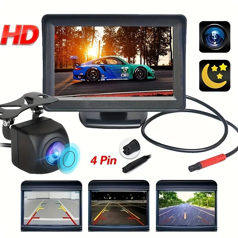 4.3inch Monitor Rear View 4Pin Backup Camera For Cars Parking Universal Car Reverse Camera 12v Pickup SUV