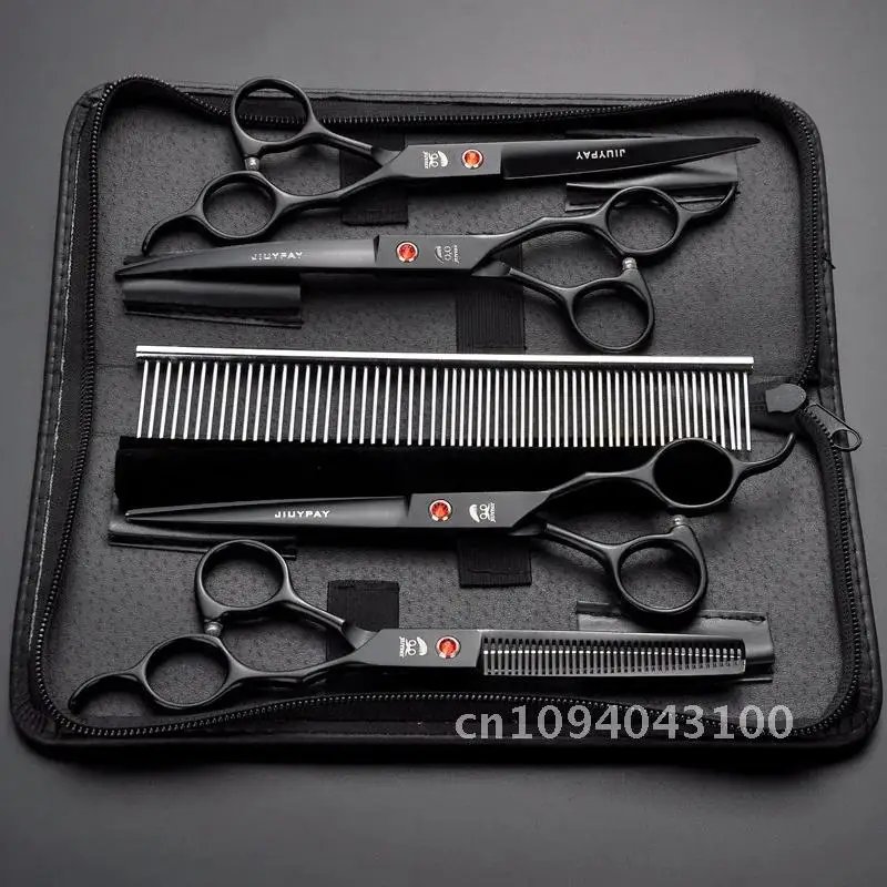 7.0 Inch Professional Pet Scissors For Dog Grooming Dogs Shears Curved &Thinning 4pcs & Hair Straight Set Scissors +Comb Cutter