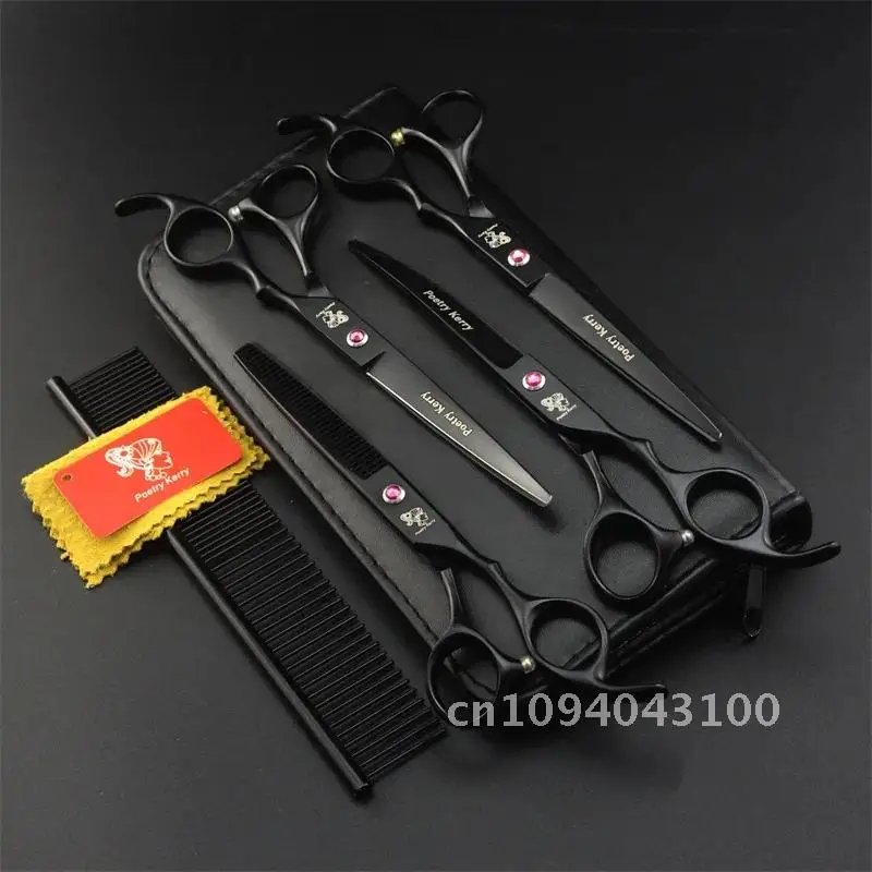 7.0 Inch Professional Pet Scissors For Dog Grooming Dogs Shears Curved &Thinning 4pcs & Hair Straight Set Scissors +Comb Cutter