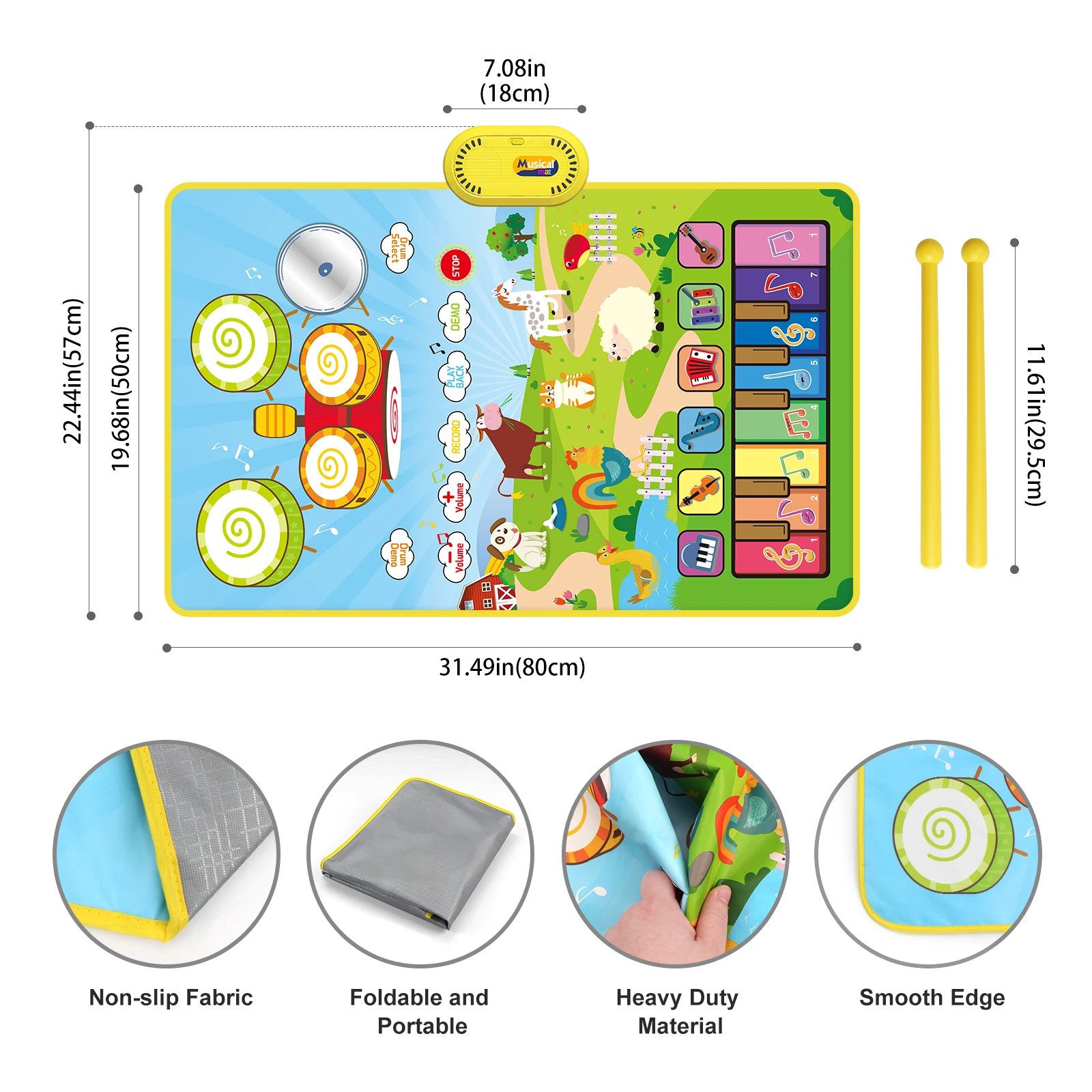 80x50cm Toddler Musical Piano Mat For Children Educational Toys Floor Keyboard Drum Toys Dance Mat With Instruments Sounds Toys