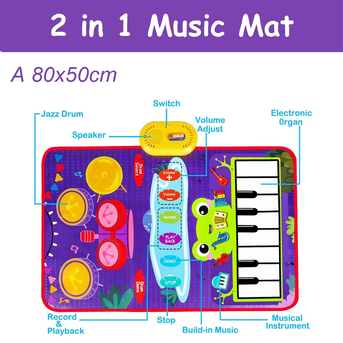 80x50cm Toddler Musical Piano Mat For Children Educational Toys Floor Keyboard Drum Toys Dance Mat With Instruments Sounds Toys