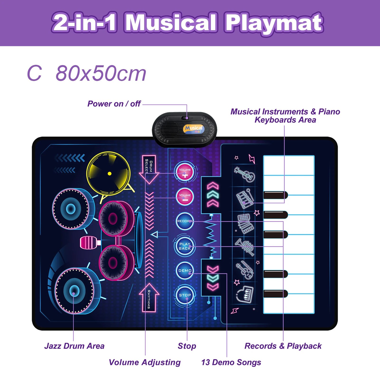 80x50cm Toddler Musical Piano Mat For Children Educational Toys Floor Keyboard Drum Toys Dance Mat With Instruments Sounds Toys