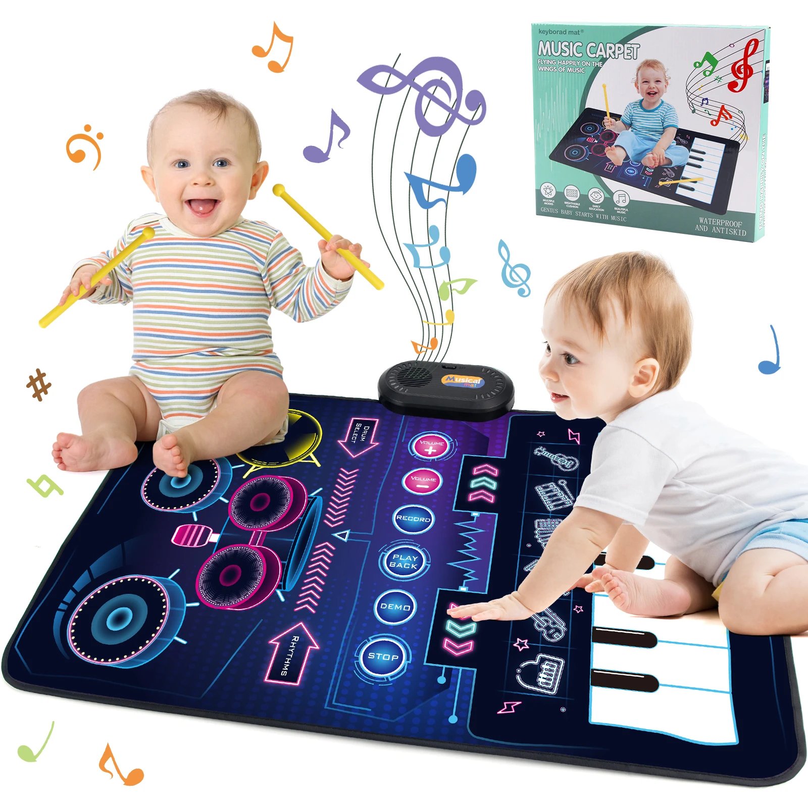 80x50cm Toddler Musical Piano Mat For Children Educational Toys Floor Keyboard Drum Toys Dance Mat With Instruments Sounds Toys