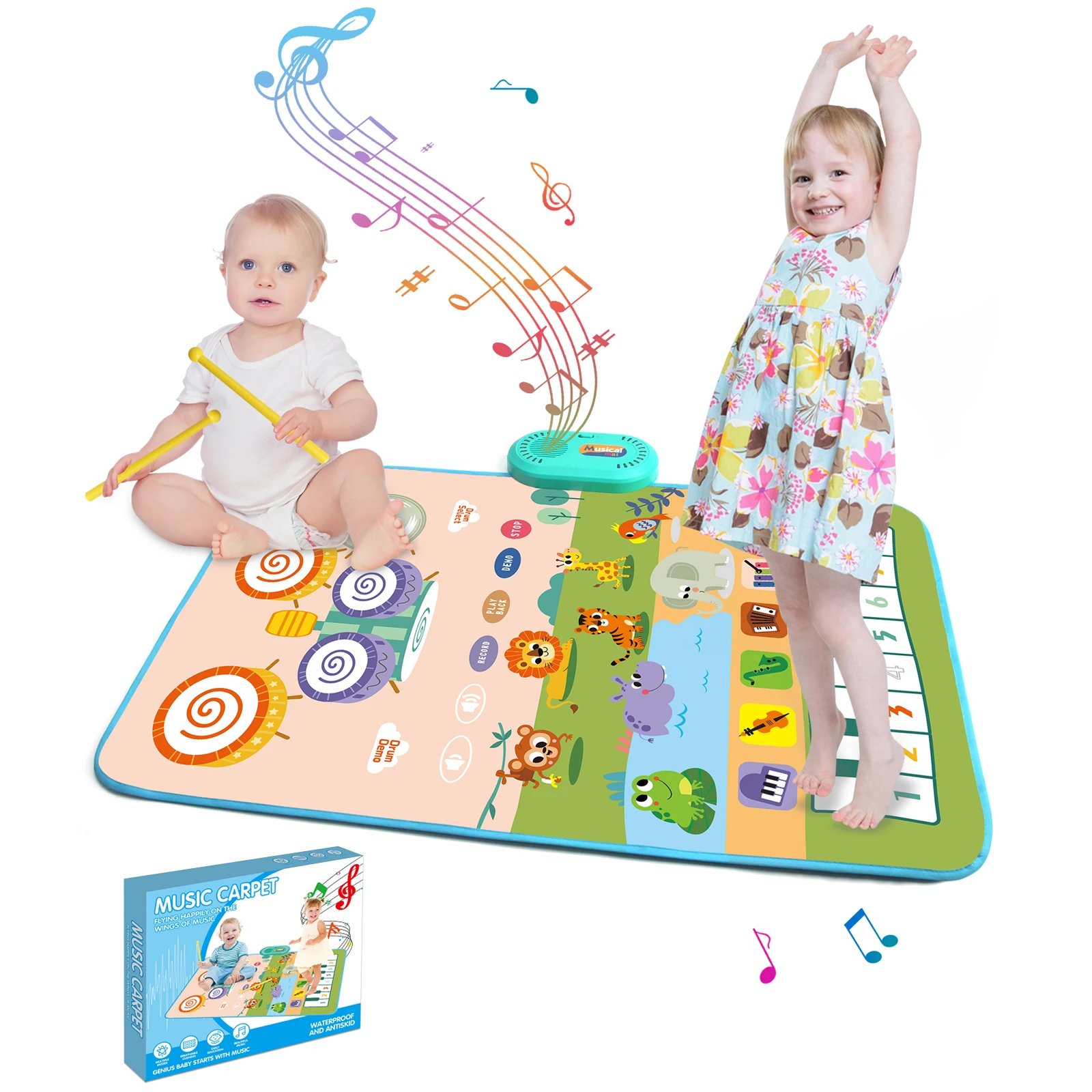 80x50cm Toddler Musical Piano Mat For Children Educational Toys Floor Keyboard Drum Toys Dance Mat With Instruments Sounds Toys