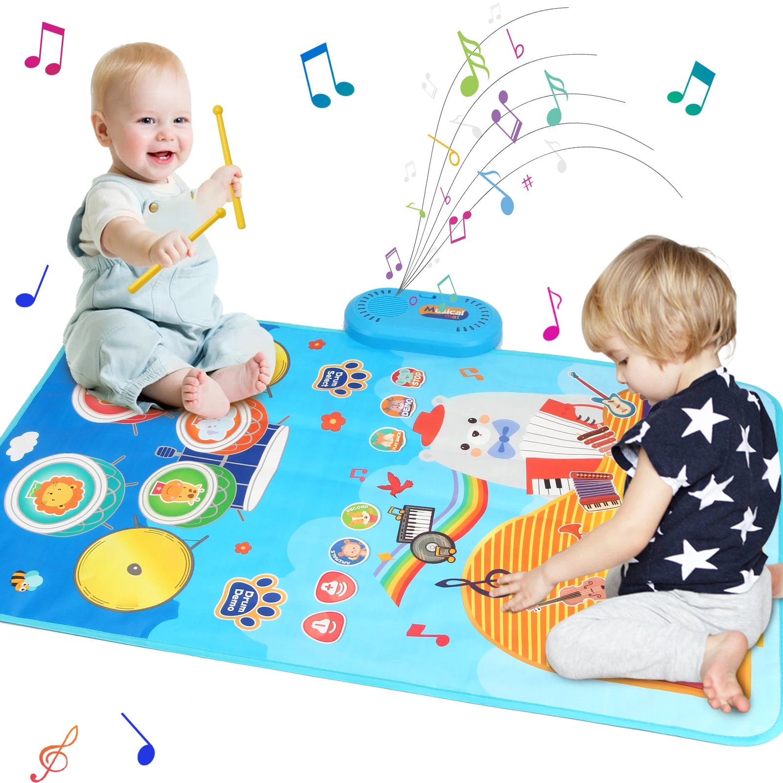 80x50cm Toddler Musical Piano Mat For Children Educational Toys Floor Keyboard Drum Toys Dance Mat With Instruments Sounds Toys