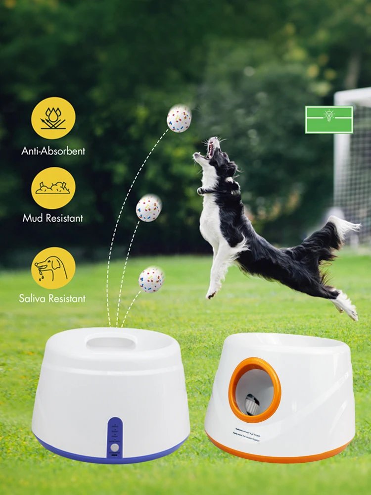 Automatic Ball Launcher Indoor/Outdoor Dog Toy 3 Distance Settings ETPU Balls Dog Tennis Ball Launcher Interactive Dog Toys