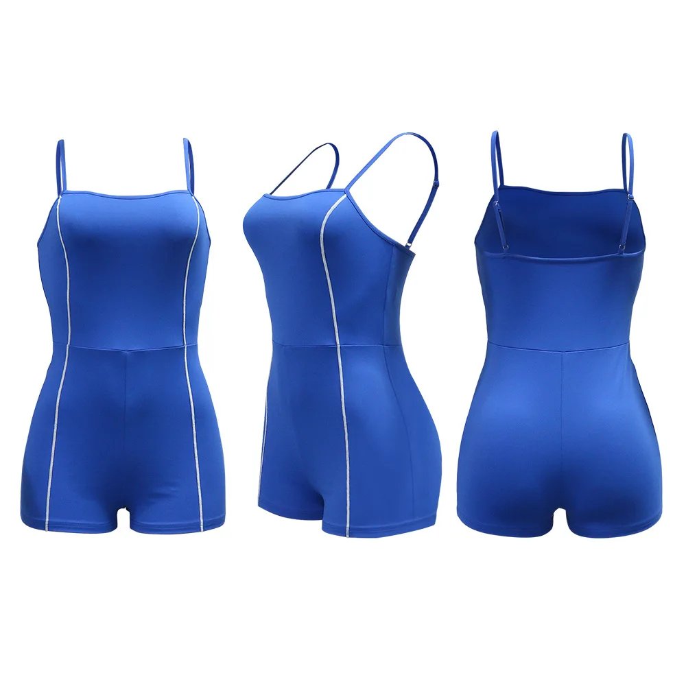 CM.YAYA Women Active Striped Sleeveless Strap Romper and Playsuit 2025 Summer Sporty Night Club Chic One Piece Suit Jumpsuit