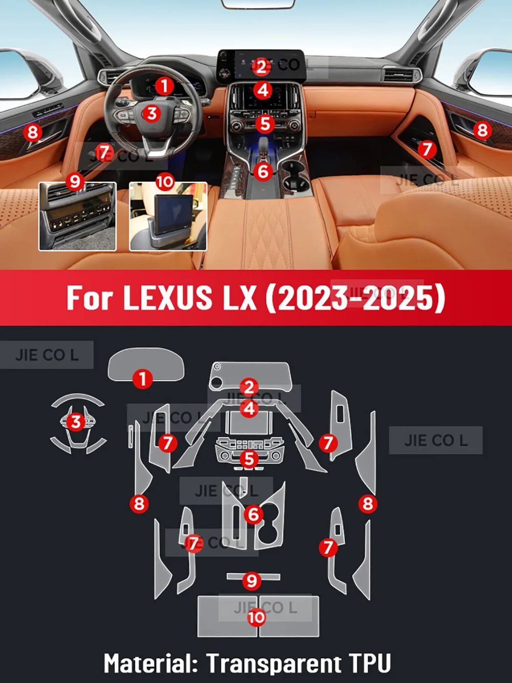 Car Interior Center Console Media Dashboard Navigation TPU Protector Film For LEXUS LX 2023 2024 2025 Car Sticker Accessories