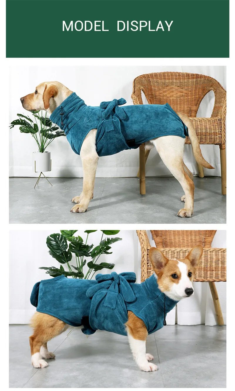 Dog Bathrobe Super Absorbent Dog Bathing Suit for Small Medium Large Dogs Quick-Drying Pet Bath Towel Warm Dog Clothing Corgi