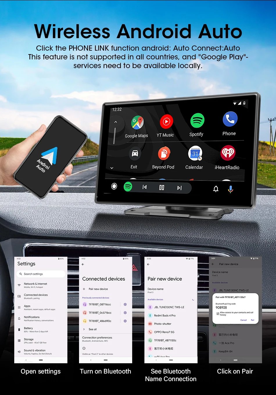 JMCQ 10 inch Carplay Car Smart Screen multimedia Video player Wireless Carplay Android Auto Car Radio for Apple Android Stereo