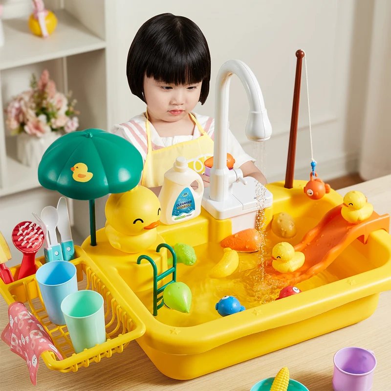 Kids Kitchen Sink Toys Electric Dishwasher Playing Toy With Running Water Pretend Play Food Fishing Toy Role Playing Girls Gift Color : frog|duck Kids Kitchen Sink Toys Electric Dishwasher Playing Toy With Running Water Pretend Play Food Fishing Toy Role Playing Girls Gift Color : frog|duck