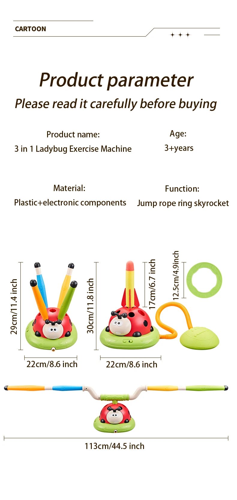 Ladybug Sport Entertainment Game Toy Multifunction Rope Skipping Machine Ferrule Jump Rocket Launcher Outdoor Educational