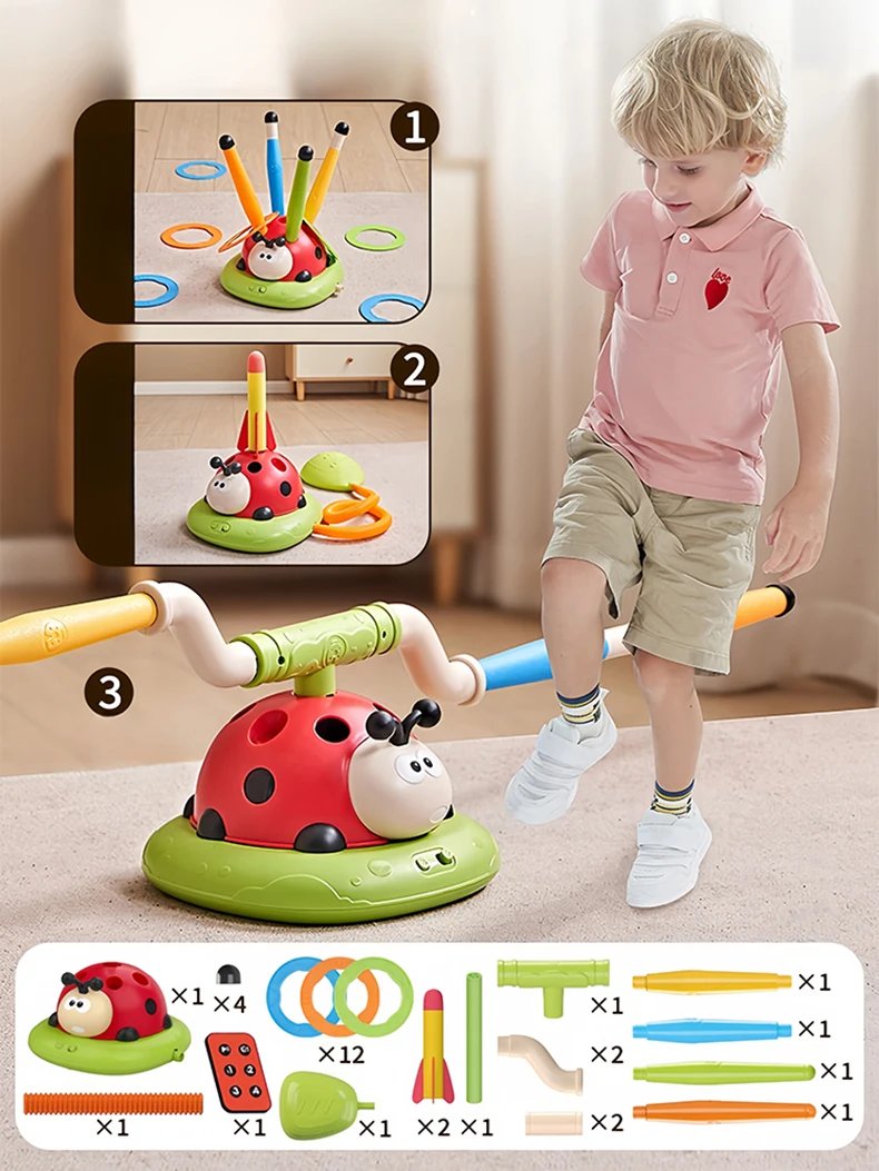 Ladybug Sport Entertainment Game Toy Multifunction Rope Skipping Machine Ferrule Jump Rocket Launcher Outdoor Educational