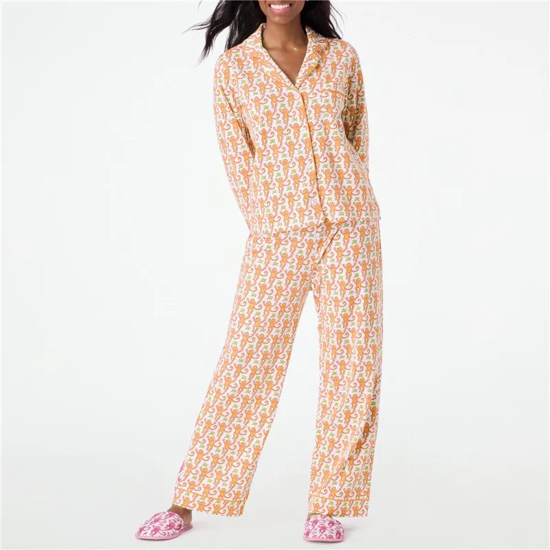 Roller Rabbit Monkey Pajamas Preppy Pjs Cute Pj Pants Sets For Women Y2k Long Sleeve Pajamas Set 2 Piece Loungewear