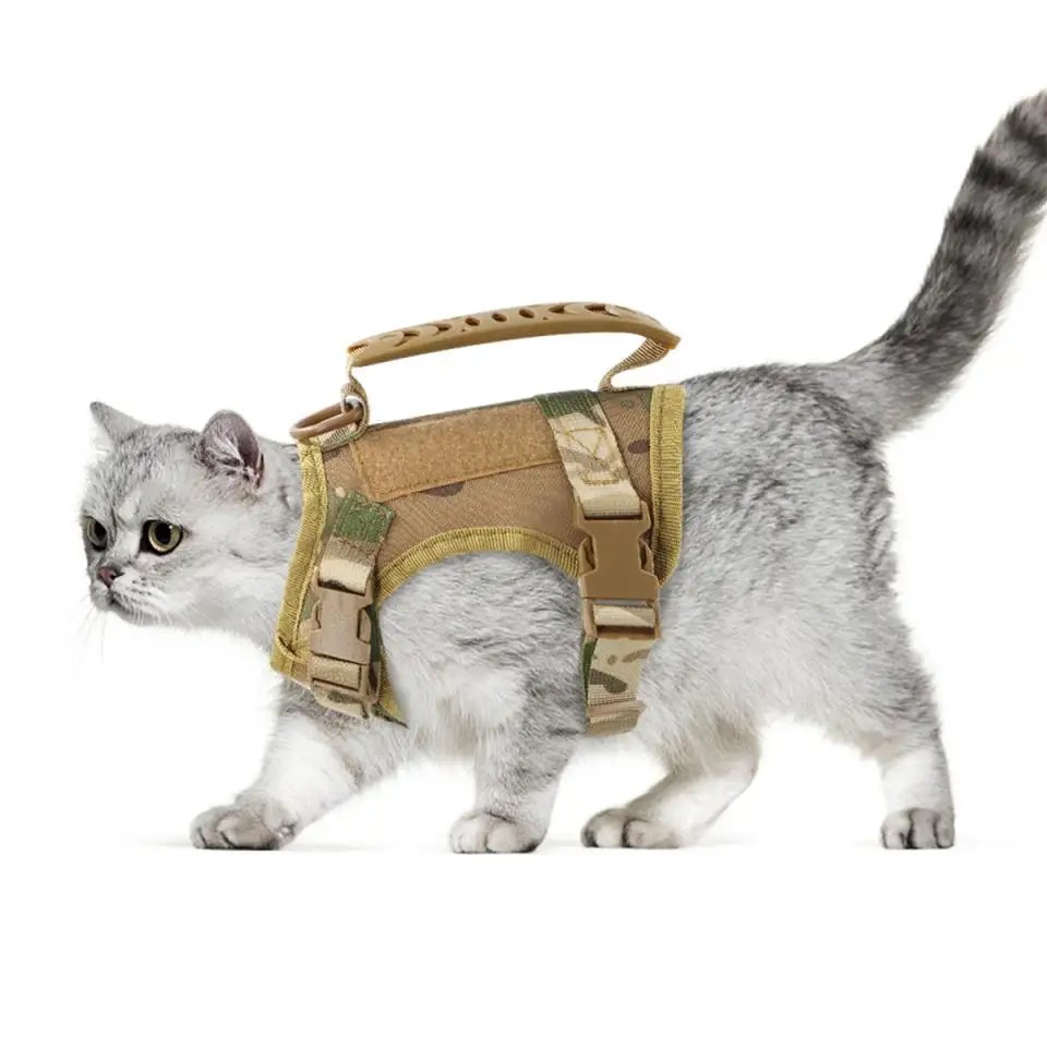 Tactical Cat Harness Leash for Walking Escape Proof Adjustable Kitten Vest with Patch for Military Service Small Dog Training