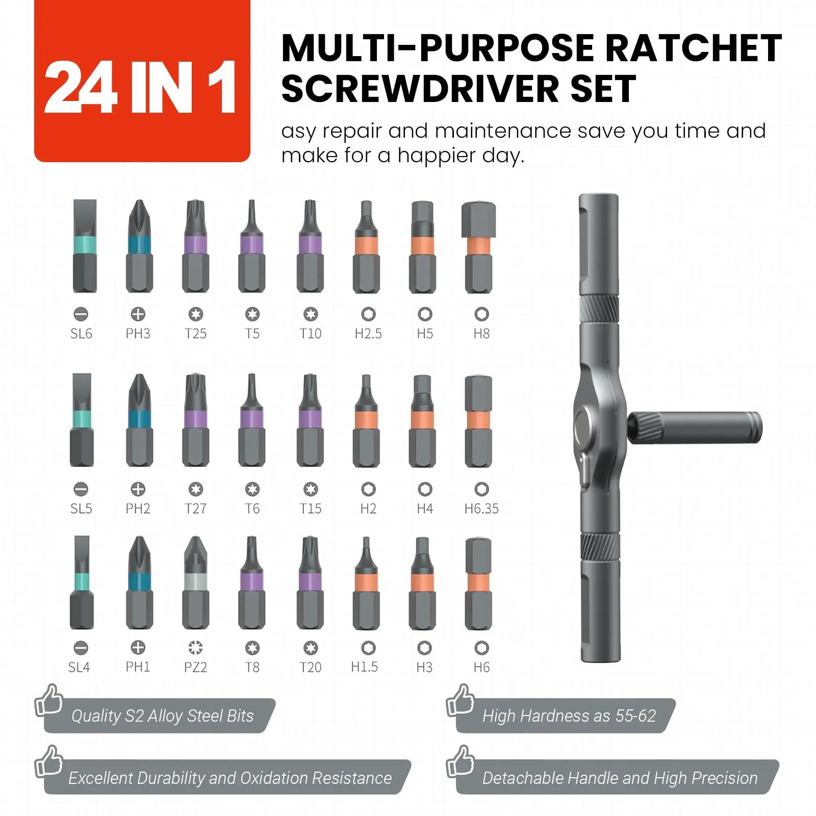 VMAN 24in1 RS1 Multi-Purpose Ratchet Screwdriver Set 24 in 1 S2 Steel Magnetic Screwdriver Bits Repair Tools VMAN 24in1 RS1 Multi-Purpose Ratchet Screwdriver Set 24 in 1 S2 Steel Magnetic Screwdriver Bits Repair Tools