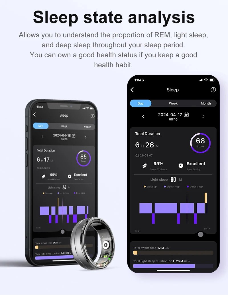 R06 Smart Ring Men Women with Charging Case,Heart Rate and Blood Oxygen Monitor,5ATM Waterproof,Multi-Sport Mode For Andriod IOS