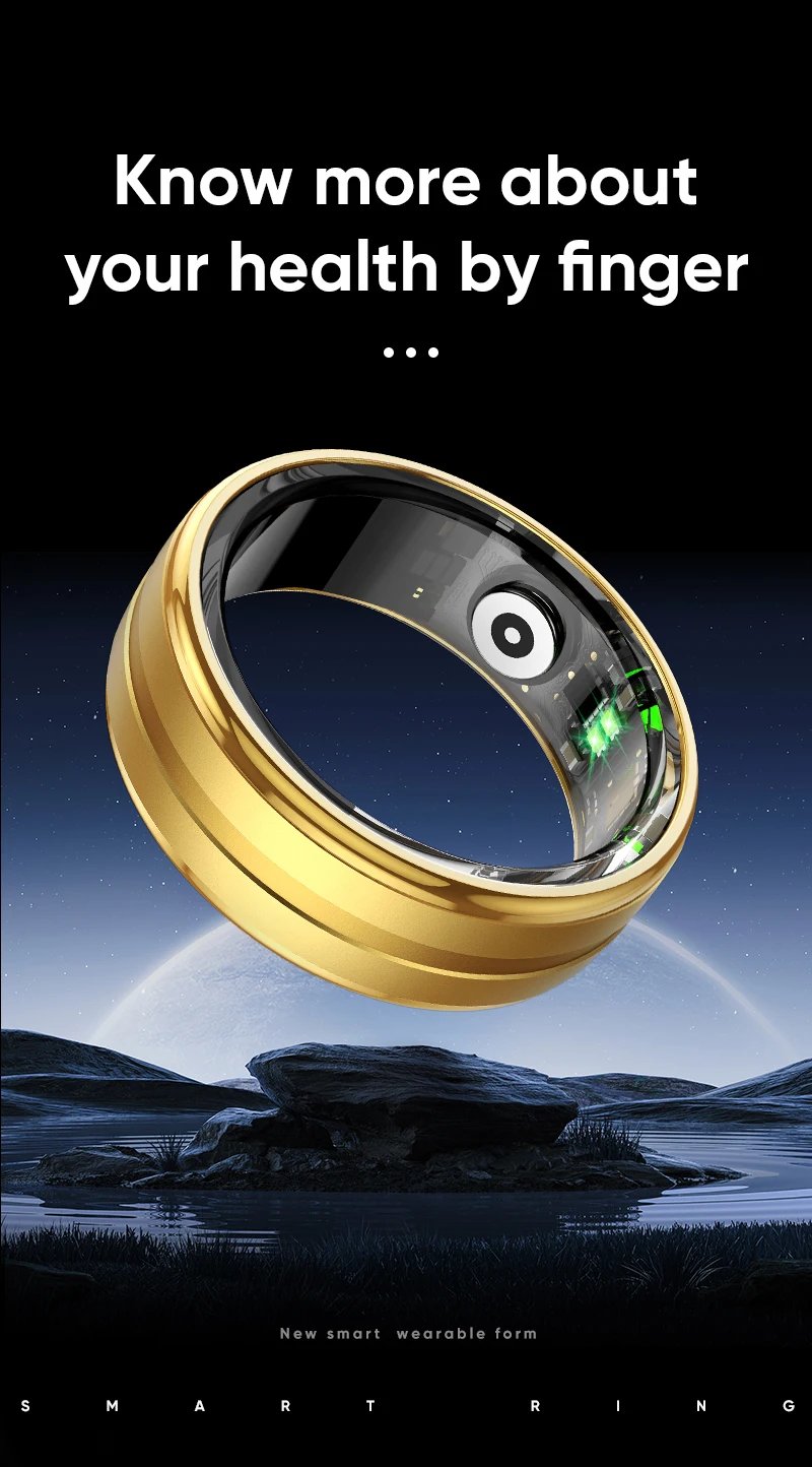 R06 Smart Ring Men Women with Charging Case,Heart Rate and Blood Oxygen Monitor,5ATM Waterproof,Multi-Sport Mode For Andriod IOS