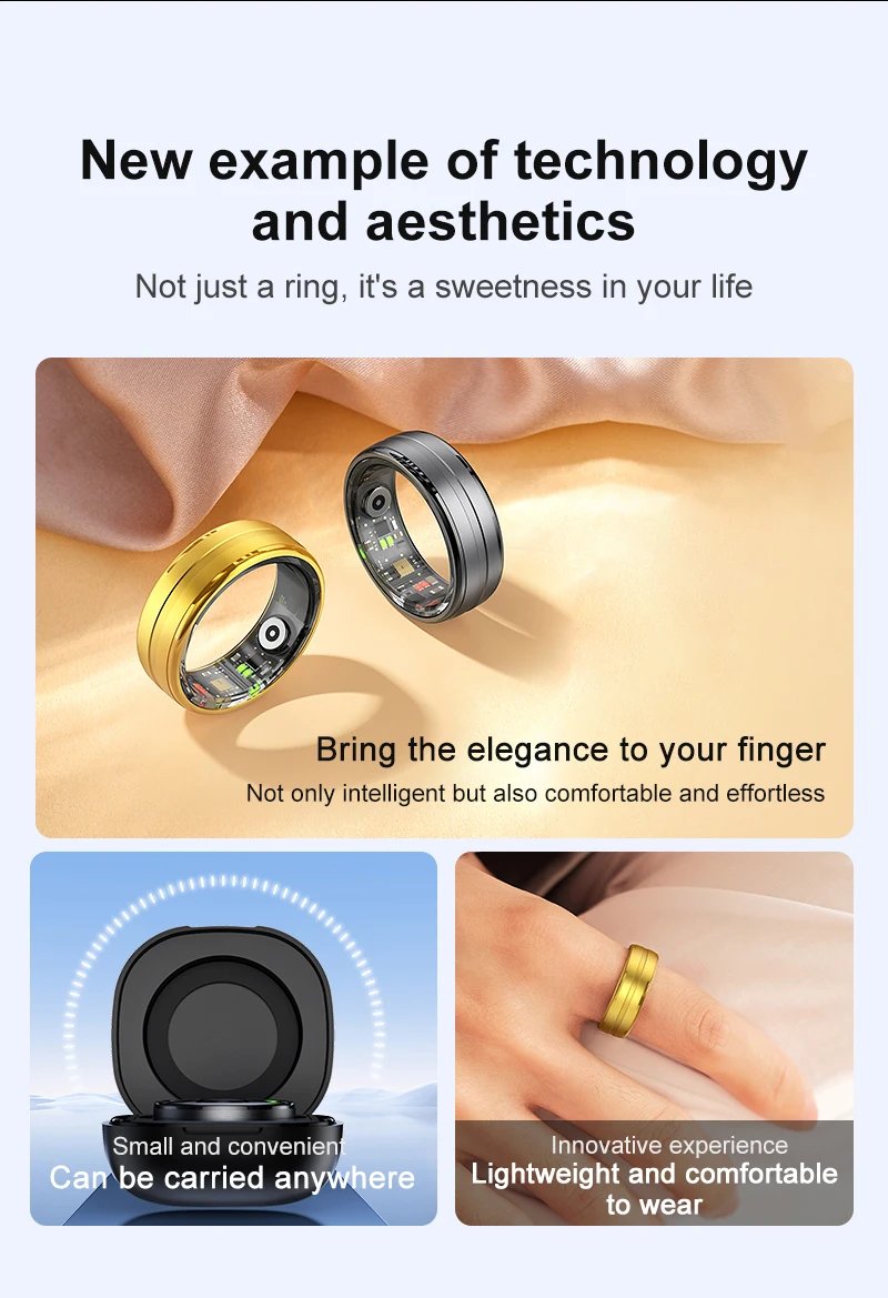 R06 Smart Ring Men Women with Charging Case,Heart Rate and Blood Oxygen Monitor,5ATM Waterproof,Multi-Sport Mode For Andriod IOS